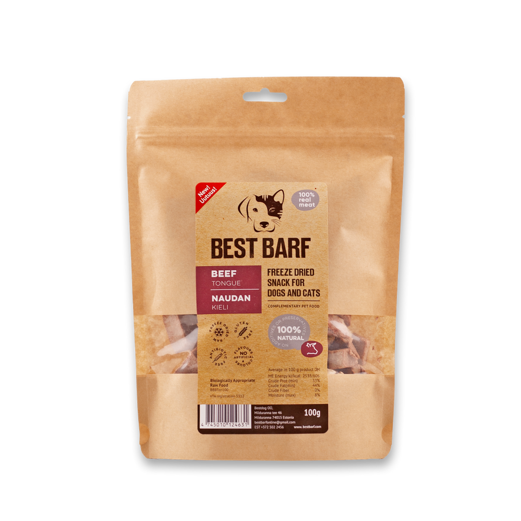 100% Natural Freeze-Dried Raw Beef Tongue Snacks