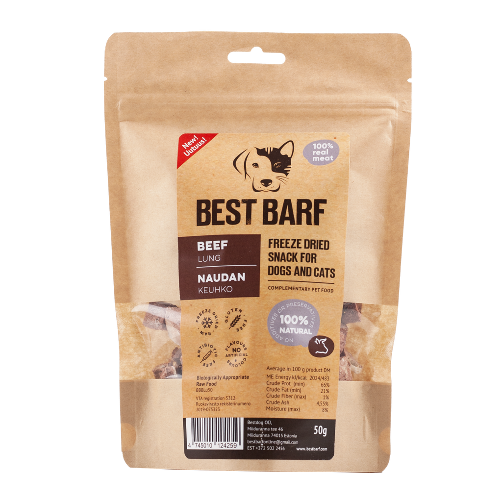 100% Natural Freeze-Dried Raw Beef Lung Snacks