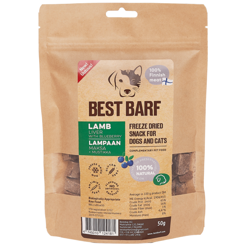 100% Natural Freeze-Dried Raw Lamb Liver + Blueberry Snacks