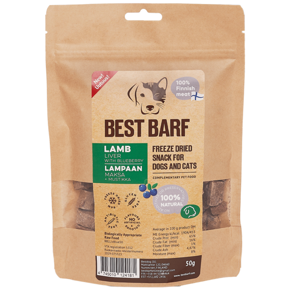 100% Natural Freeze-Dried Raw Lamb Liver + Blueberry Snacks