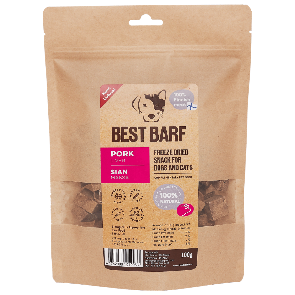 100% Natural Freeze-Dried Raw Pork Liver Snacks