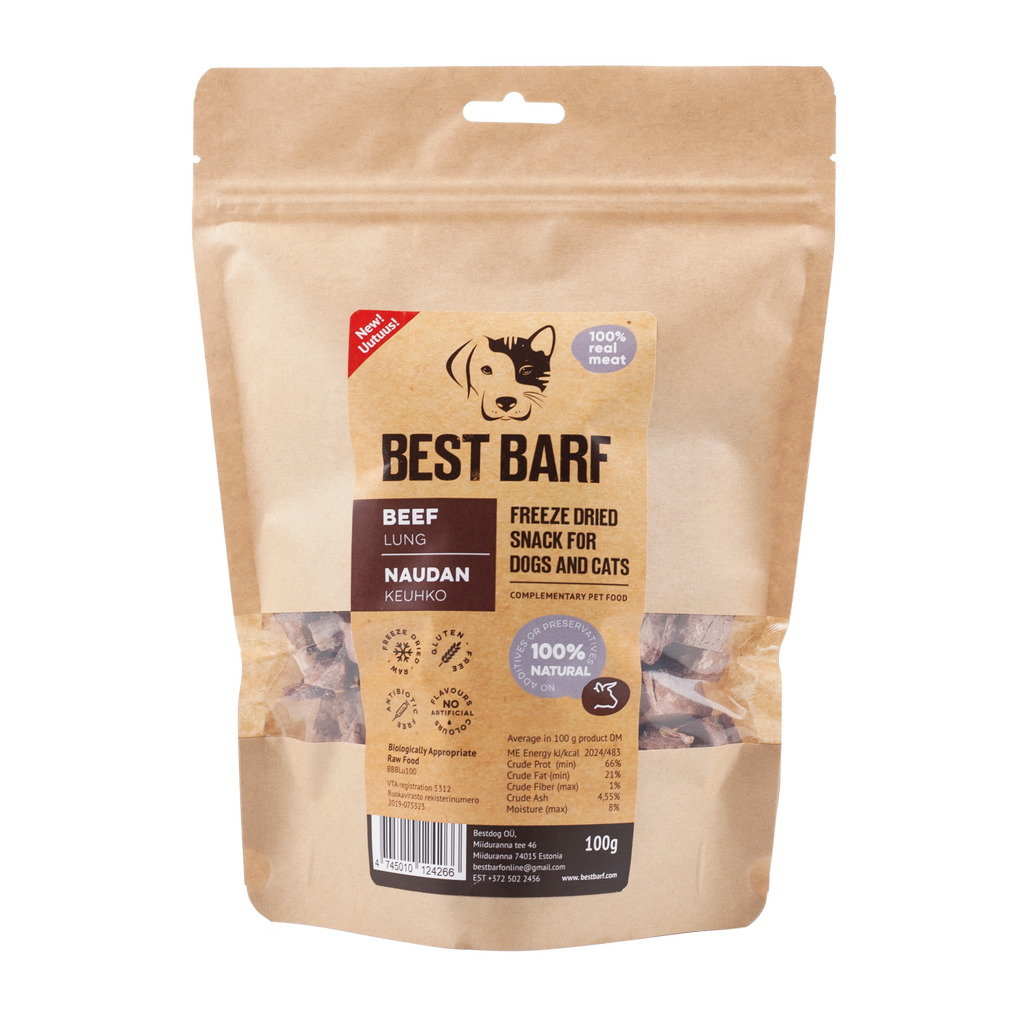Freeze dried beef top lung dog treats