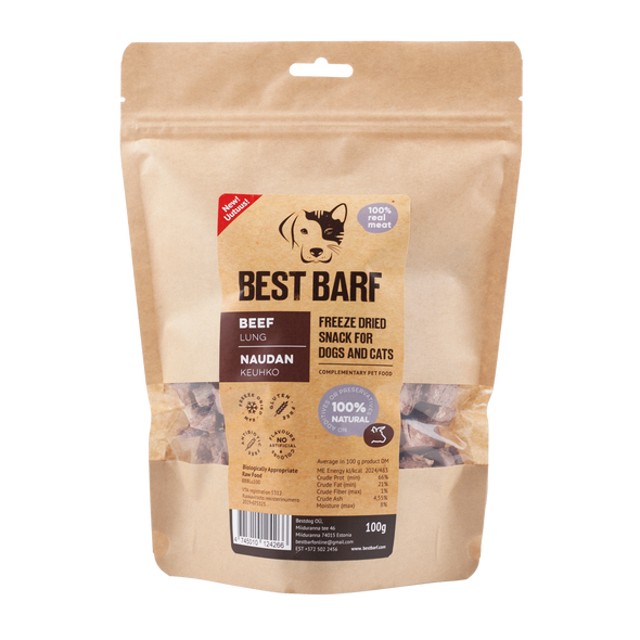 100% Natural Freeze-Dried Raw Beef Lung Snacks