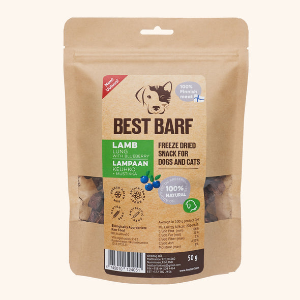 100% Natural Freeze-Dried Raw Lamb Lung + Blueberry Snacks